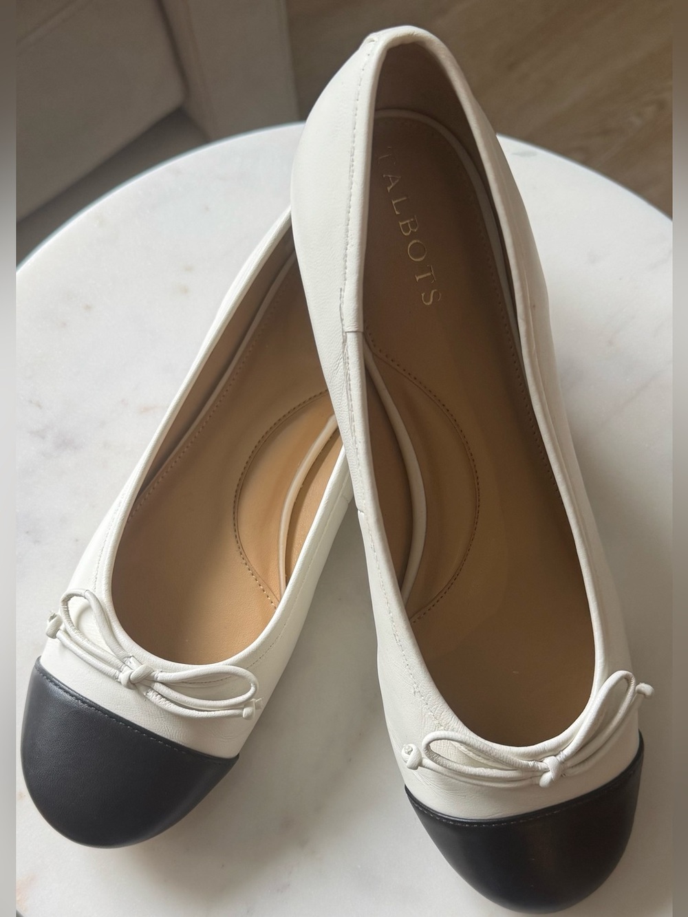 Talbots Leather Cap Toe Nappa Bow Ballet Flats - Picture 2 of 9